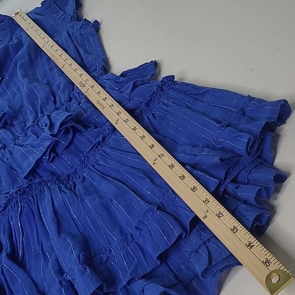 $370 NEW MISA LOS ANGELES BLUE SILVER MINI LILIAN DRESS STRETCH WAIST LARGE NWT - Picture 6 of 10